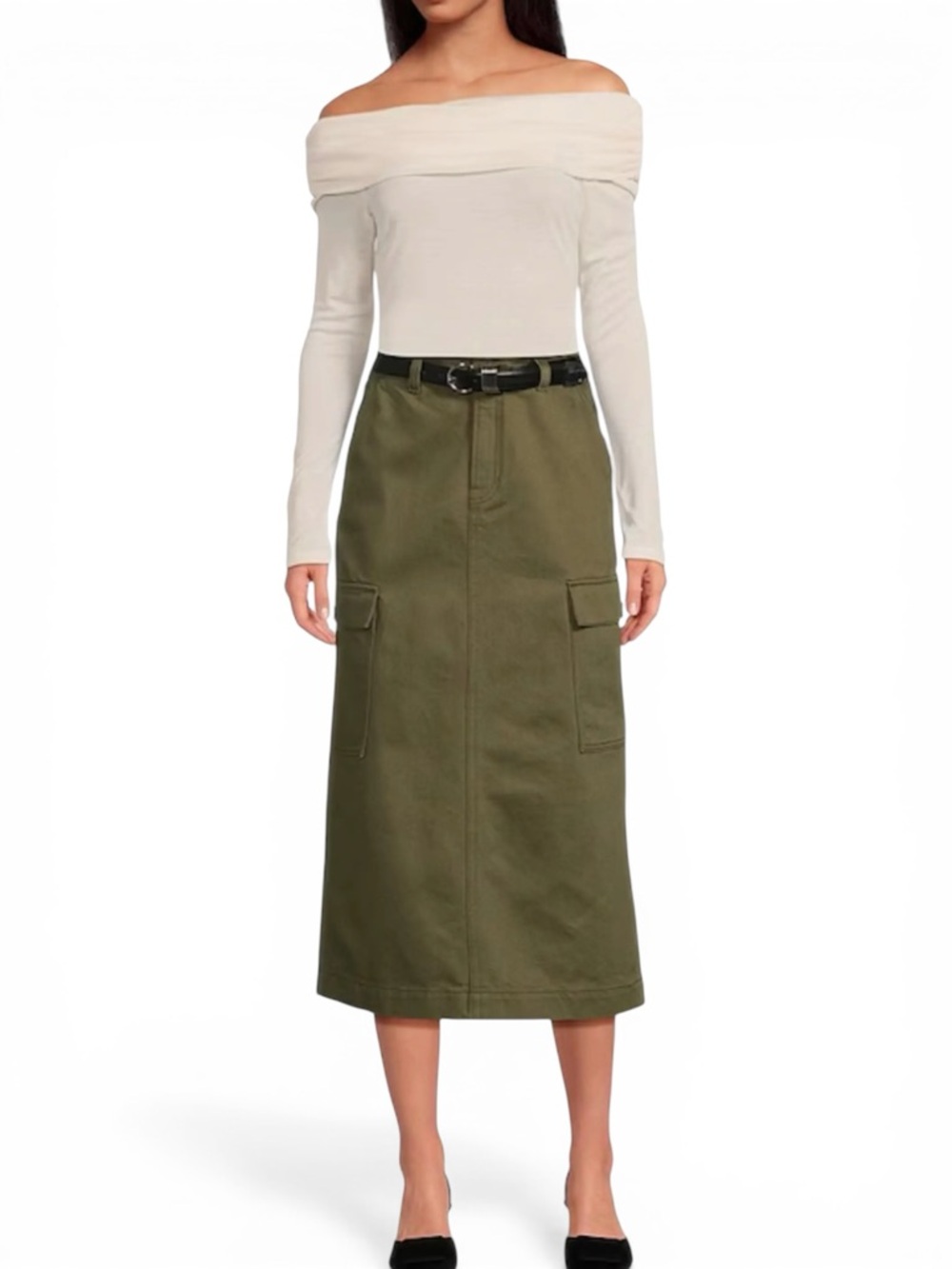Gianni Bini Olive Utility Cargo Midi Skirt ( size 6)
